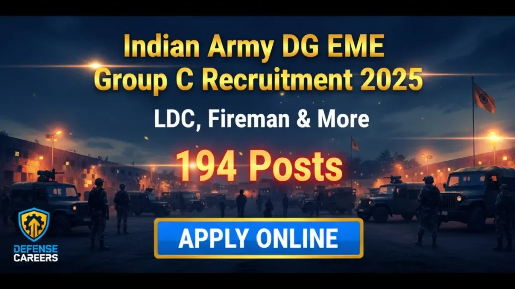 Indian Army DG EME Group C Recruitment 2025 — LDC, Fireman & More | 194 Posts — Apply Online